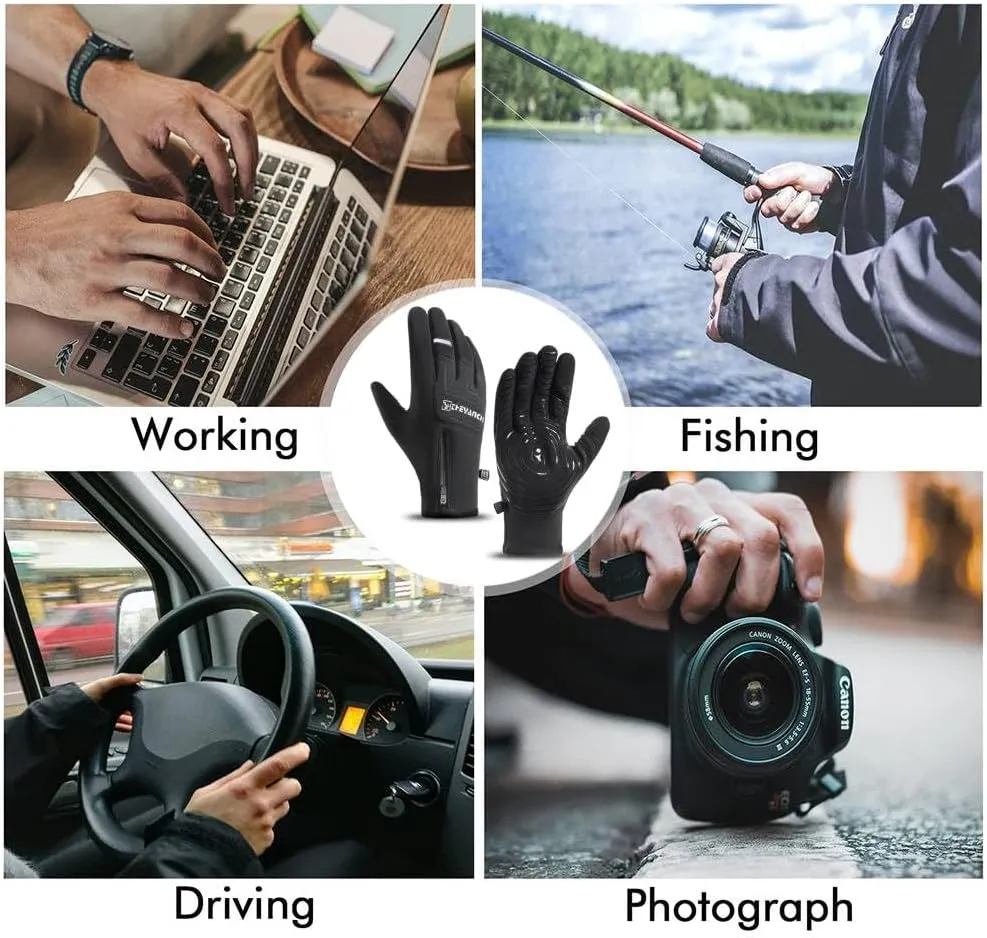 Fishing Gloves Men's Outdoor Padded Warm Winter Cold Weather Waterproof Fly Fishing Gloves Non-Slip Touchscreen (M,266 black)