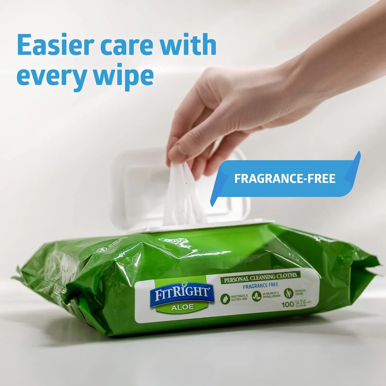 FitRight Personal Cleansing Wipes with Aloe (8x10 inch) | 600 Pieces Moisturizing Body Wipes for Adults Bathing and Incontinence Cleaning | Unscented Cloth Adult Wipes for Elderly Care