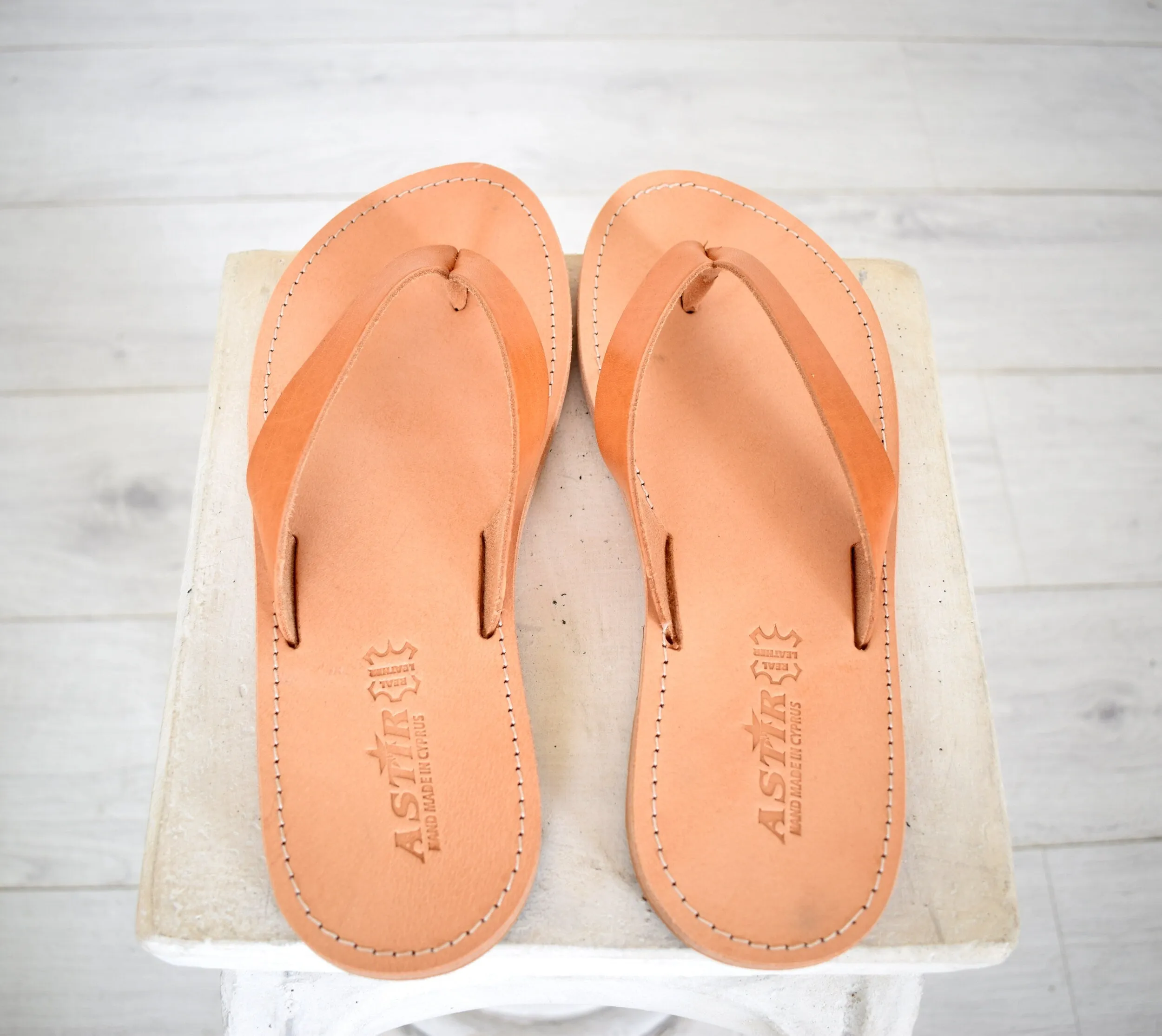Flip Flop - Thong men Greek Leather sandals, slipers Men, Tan Color, leather sole - insole
