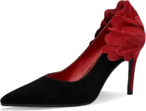 Floral High Heels for Women Stiletto Pointed Toe Pumps Closed Toe Dressy Comfortable Sexy Elegantes Faux Suede Wedding Slip On Formal Prom Sparkly 3 Inch Shoes