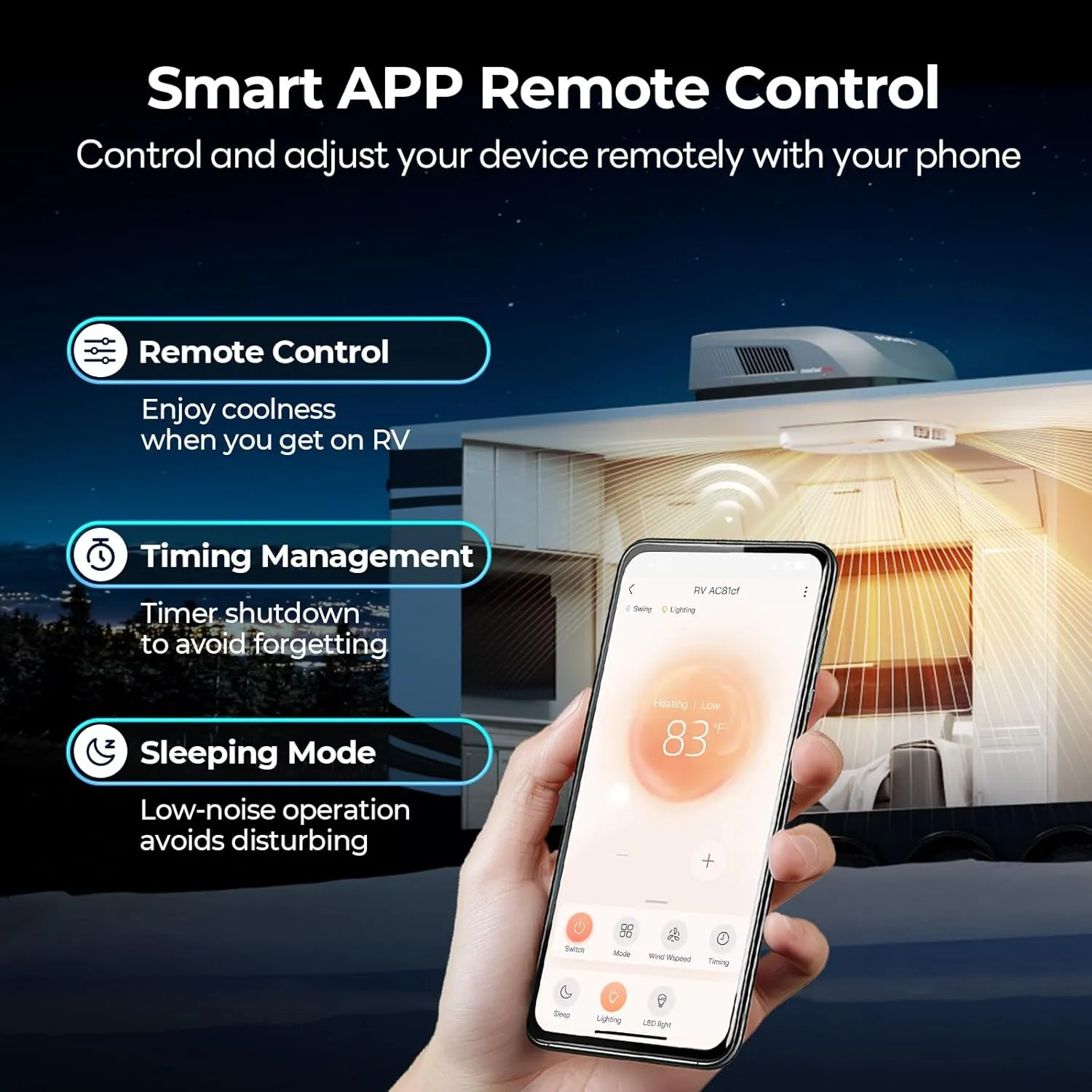 FOGATTI RV Air Conditioner 16K BTU, with Heat Pump and Cooling, with WiFi and Remote Control, Quiet AC, Rooftop AC Unit RV, Non-Ducted, Gray, InstaCool Ultra(2 Packages)