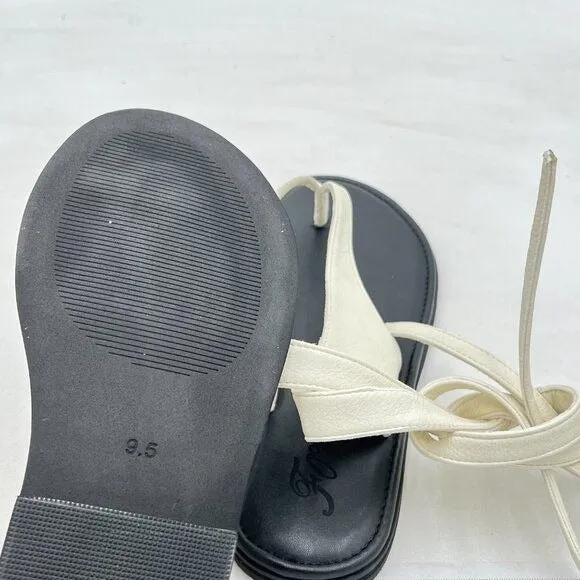 FOWT Beige Split Round Toe Sandals Lace up Strappy Flats Soft Flip Flop Shoes