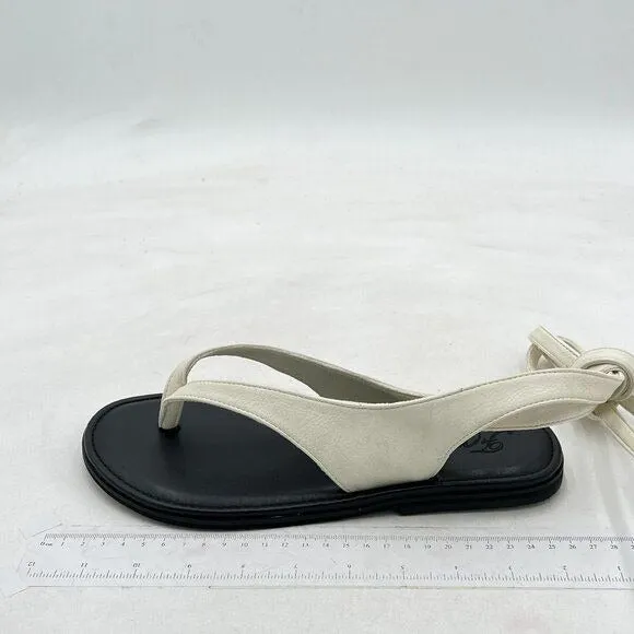FOWT Beige Split Round Toe Sandals Lace up Strappy Flats Soft Flip Flop Shoes