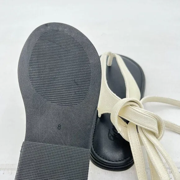 FOWT Beige Split Round Toe Sandals Lace up Strappy Soft Flip Flop Casual Flats