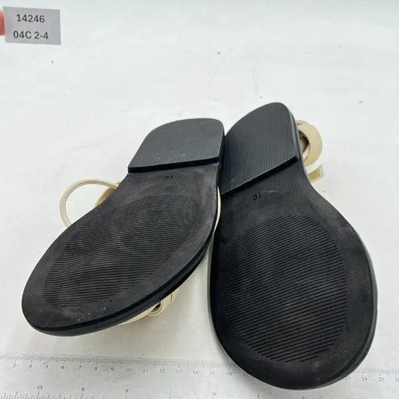 FOWT Beige Split Round Toe Sandals Lace up Strappy Soft Flip Flop Flats Shoes