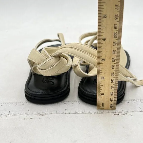 FOWT Beige Split Round Toe Sandals Lace up Strappy Soft Flip Flop Flats Shoes