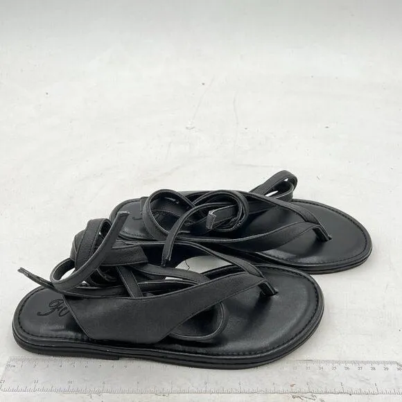 FOWT Black  Round Toe Lace up Strappy Flats Casual Flip Flop Shoes