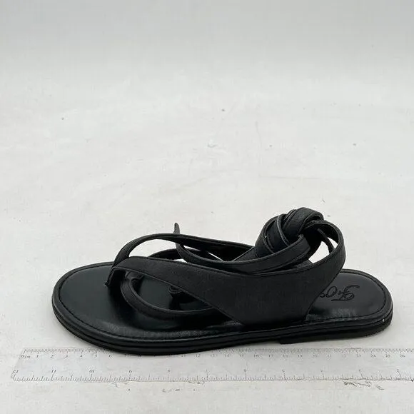 FOWT Black Round Toe Lace up Strappy Flats Casual Flip Flop Shoes