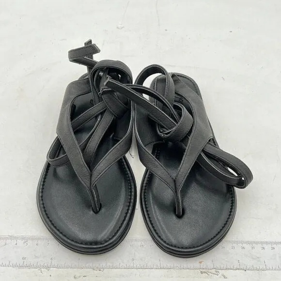 FOWT Black  Round Toe Lace up Strappy Flats Casual Flip Flop Shoes