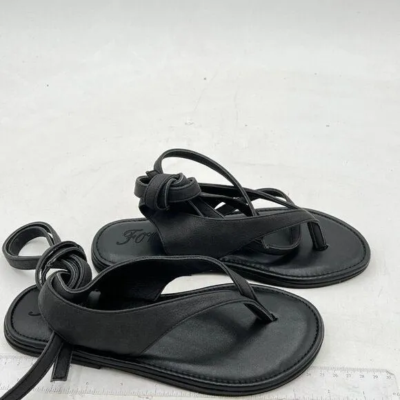 FOWT Black Round Toe Lace up Strappy Flats Casual Flip Flop Shoes