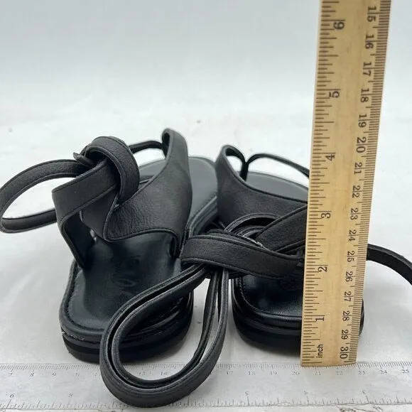 FOWT Black Round Toe Lace up Strappy Flats Casual Flip Flop Shoes