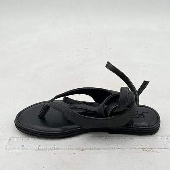 FOWT Black  Round Toe Lace up Strappy Flats Casual Flip Flop Shoes