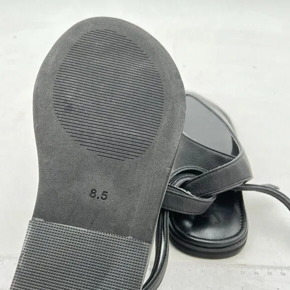 FOWT Black Round Toe Lace up Strappy Flats Casual Flip Flop Shoes
