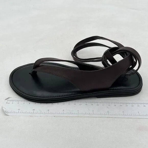 FOWT Black Round Toe Lace up Strappy Flats Comfortable Casual Flip Flop Shoes