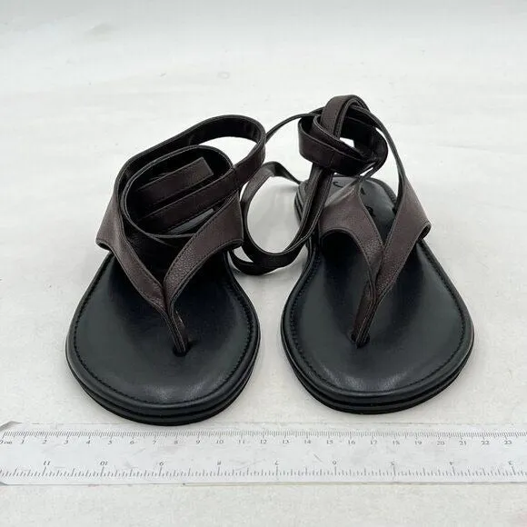 FOWT Black Round Toe Lace up Strappy Flats Comfortable Casual Flip Flop Shoes