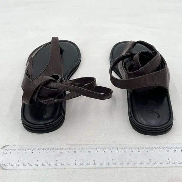 FOWT Black Round Toe Lace up Strappy Flats Comfortable Casual Flip Flop Shoes