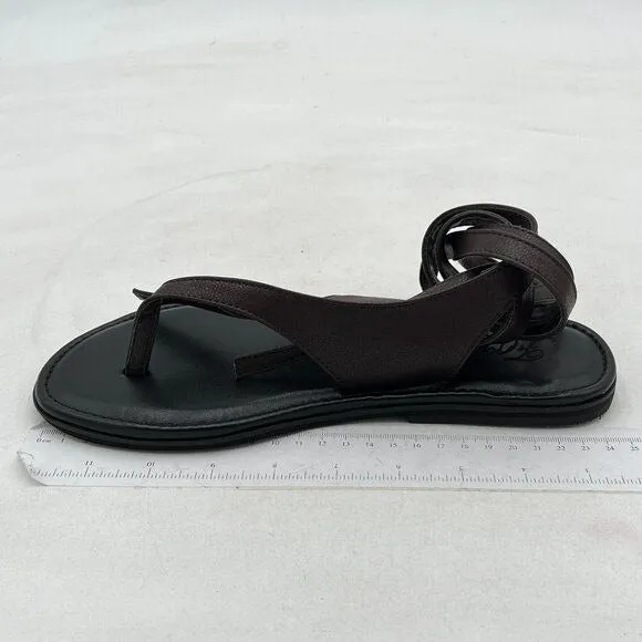 FOWT Black Round Toe Lace up Strappy Flats Comfortable Casual Flip Flop Shoes
