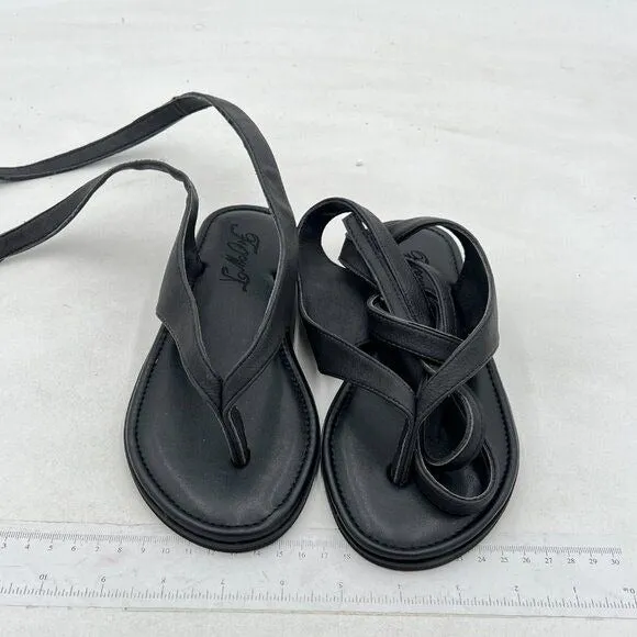 FOWT Black  Round Toe Sandals Lace up Strappy Comfortable Flats  Flip Flop Shoes
