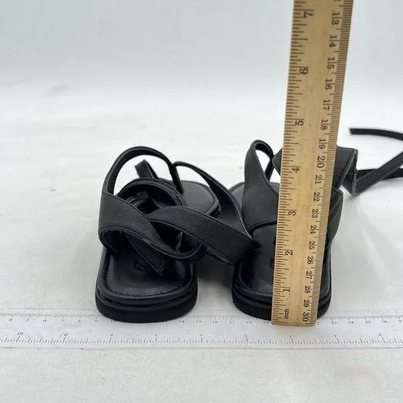 FOWT Black  Round Toe Sandals Lace up Strappy Comfortable Flats  Flip Flop Shoes