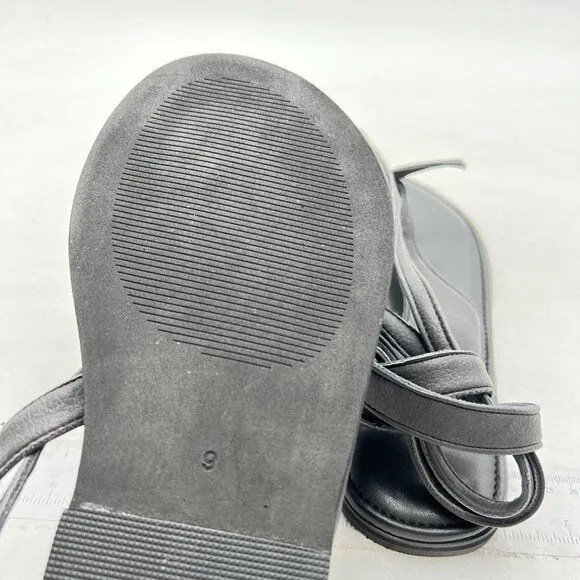 FOWT Black Round Toe Sandals Lace up Strappy Soft Flip Flop Flats Summer Shoes