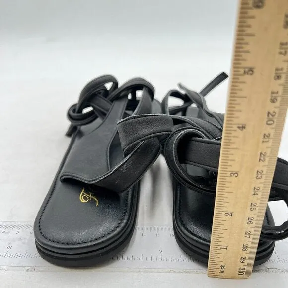 FOWT Black Round Toe Sandals Lace up Strappy Soft Flip Flop Flats Summer Shoes
