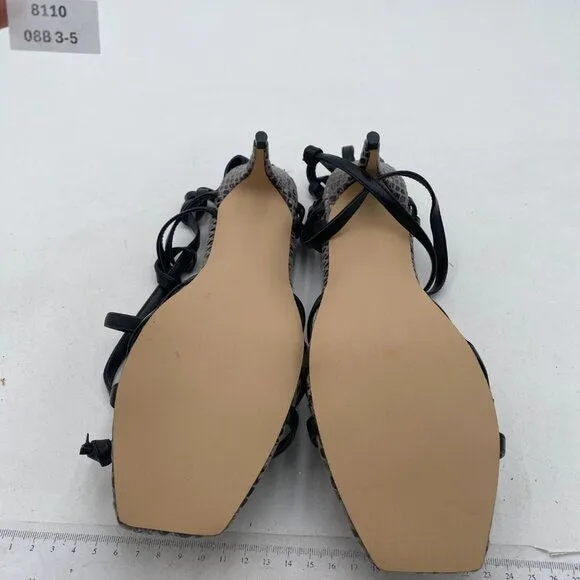 FOWT Black Snakeskin Strappy Cross-strap Lace up Flip Flop Slingback Sandals