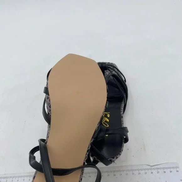 FOWT Black Snakeskin Strappy Cross-strap Lace up Flip Flop Slingback Sandals