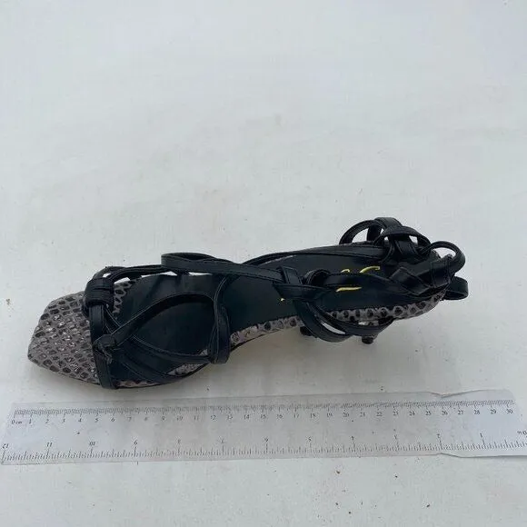 FOWT Black Snakeskin Strappy Cross-strap Lace up Flip Flop Slingback Sandals
