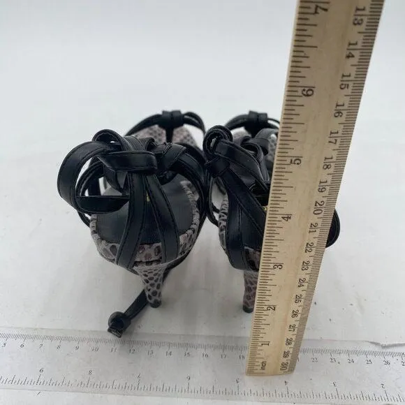 FOWT Black Snakeskin Strappy Cross-strap Lace up Flip Flop Slingback Sandals