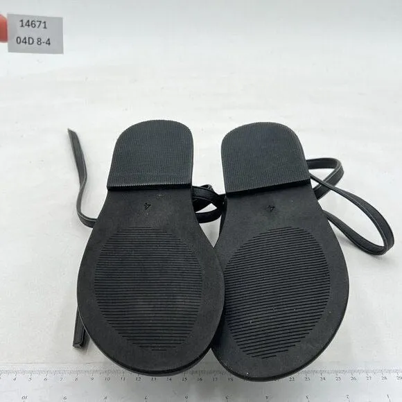 FOWT Black Split Round Toe Sandals Lace up Strappy Comfortable Flats Shoes