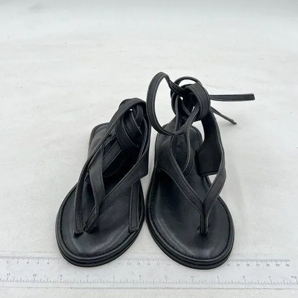 FOWT Black Split Round Toe Sandals Lace up Strappy Comfortable Flats Shoes