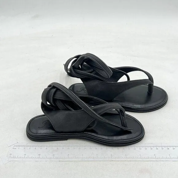 FOWT Black Split Round Toe Sandals Lace up Strappy Comfortable Flats Shoes