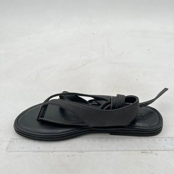 FOWT Black Split Round Toe Sandals Lace up Strappy Flats Soft Flip Flop Shoes