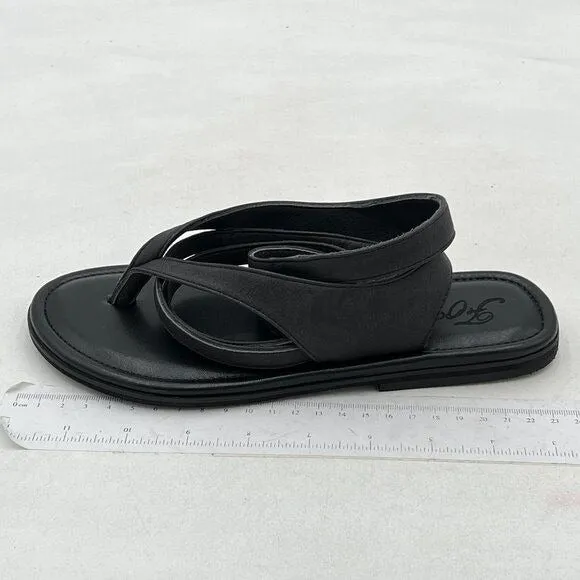 FOWT Black Split Round Toe Sandals Lace up Strappy Flip Flop Flats Casual Shoes