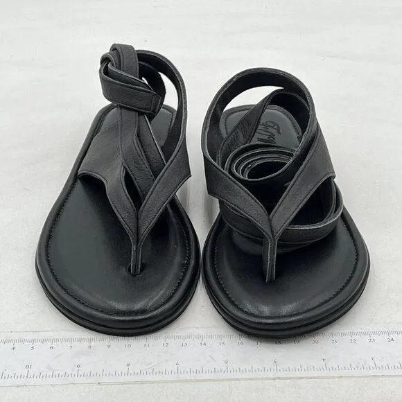 FOWT Black Split Round Toe Sandals Lace up Strappy Flip Flop Flats Casual Shoes