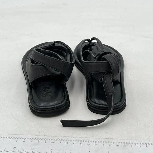 FOWT Black Split Round Toe Sandals Lace up Strappy Flip Flop Flats Casual Shoes