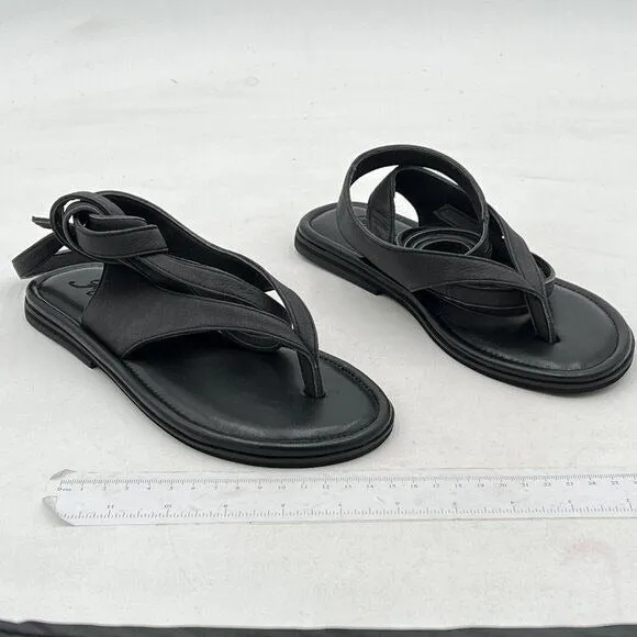 FOWT Black Split Round Toe Sandals Lace up Strappy Flip Flop Flats Casual Shoes