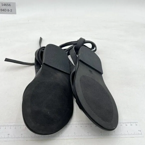 FOWT Black Split Round Toe Sandals Lace up Strappy Soft Flip Flop Flats Shoes