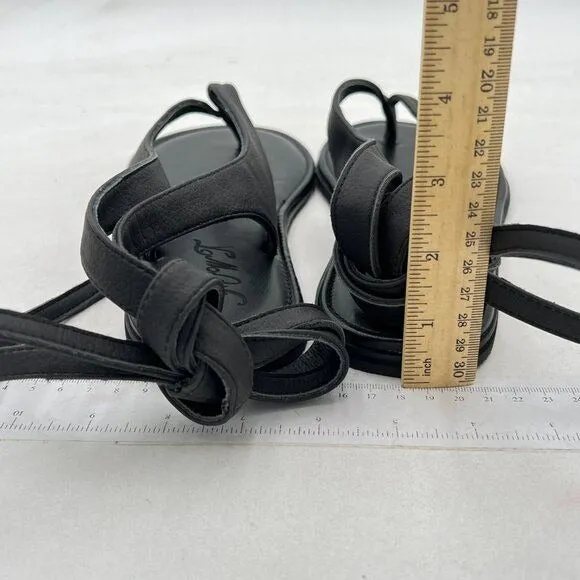 FOWT Black Split Round Toe Sandals Lace up Strappy Soft Flip Flop Flats Shoes