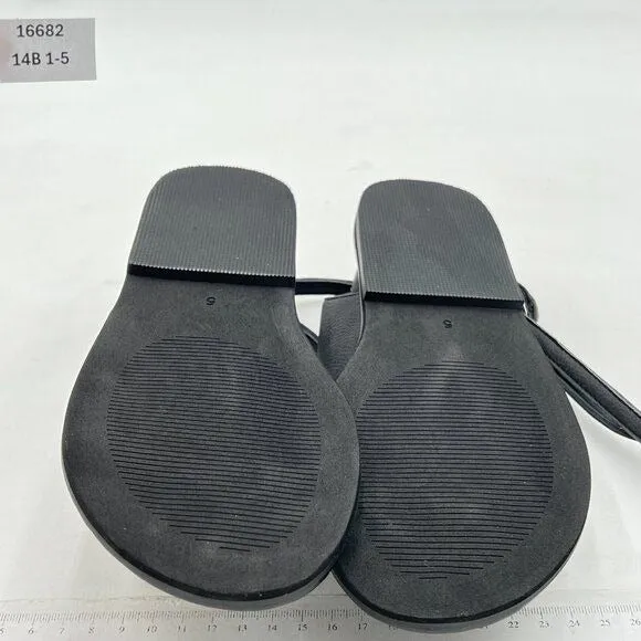 FOWT Black Split Round Toe Sandals Lace up Strappy Soft Flip Flop Flats