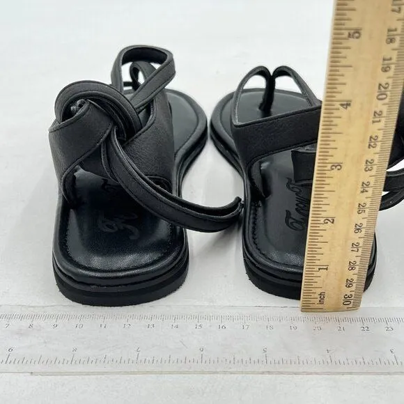 FOWT Black Split Round Toe Sandals Lace up Strappy Soft Flip Flop Flats