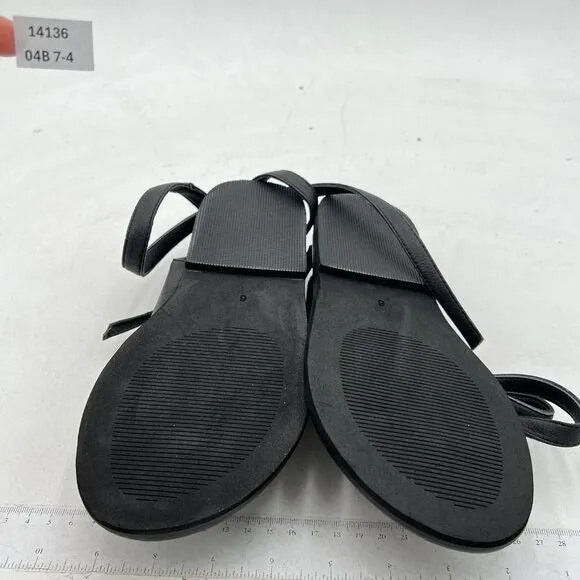 FOWT Black Split Round Toe Sandals Lace up Strappy Summer Soft Flip Flop Shoes