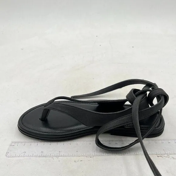 FOWT Black Split Round Toe Sandals Lace up Strappy Summer Soft Flip Flop Shoes