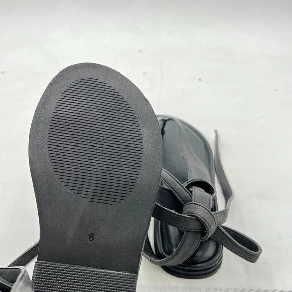 FOWT Black Split Round Toe Sandals Lace up Strappy Summer Soft Flip Flop Shoes