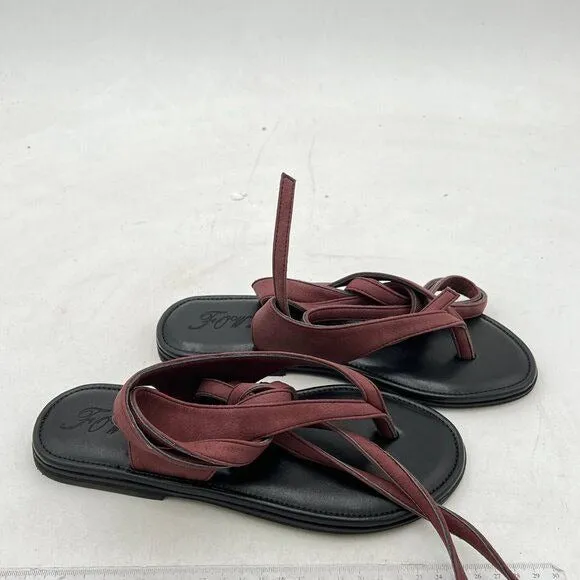 FOWT Brown Women Split Round Toe Sandals Lace up Strappy Comfortable Flats