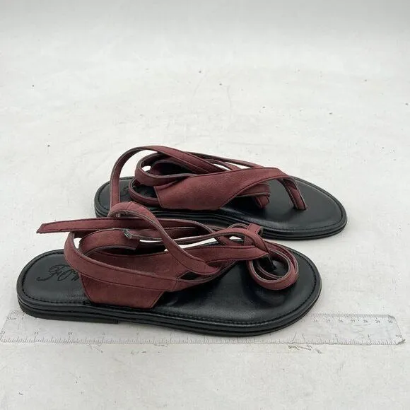 FOWT Brown Women Split Round Toe Sandals Lace up Strappy Comfortable Flats