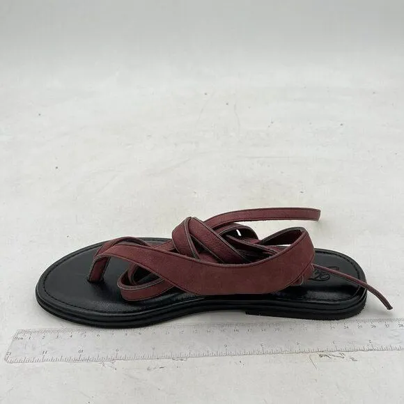 FOWT Brown Women Split Round Toe Sandals Lace up Strappy Comfortable Flats