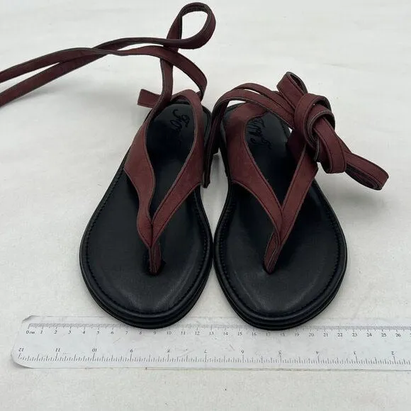 FOWT Brown Women Split Round Toe Sandals Lace up Strappy Comfortable Flats