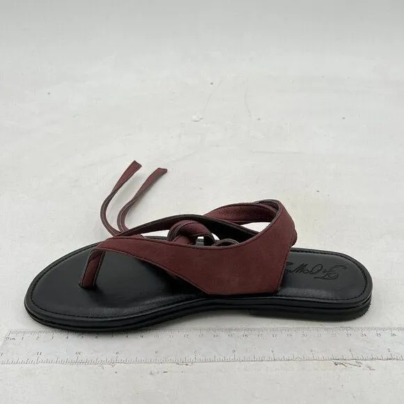 FOWT Brown Women Split Round Toe Sandals Lace up Strappy Comfortable Flats