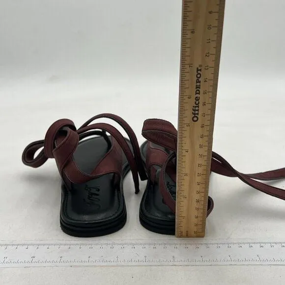 FOWT Brown Women Split Round Toe Sandals Lace up Strappy Comfortable Flats
